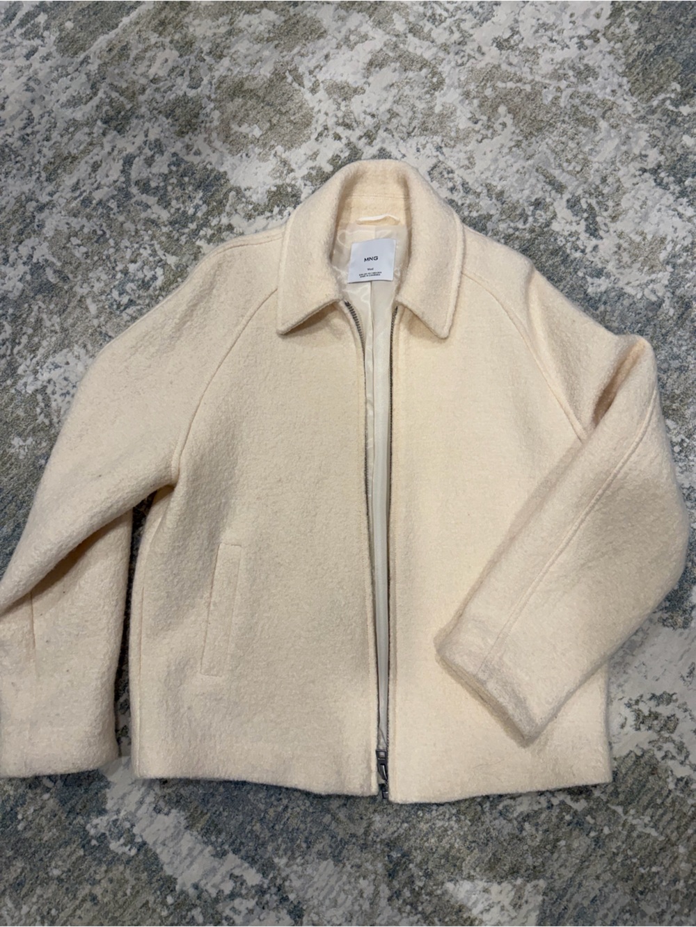 Mango Cream Zip-Front Knit Jacket